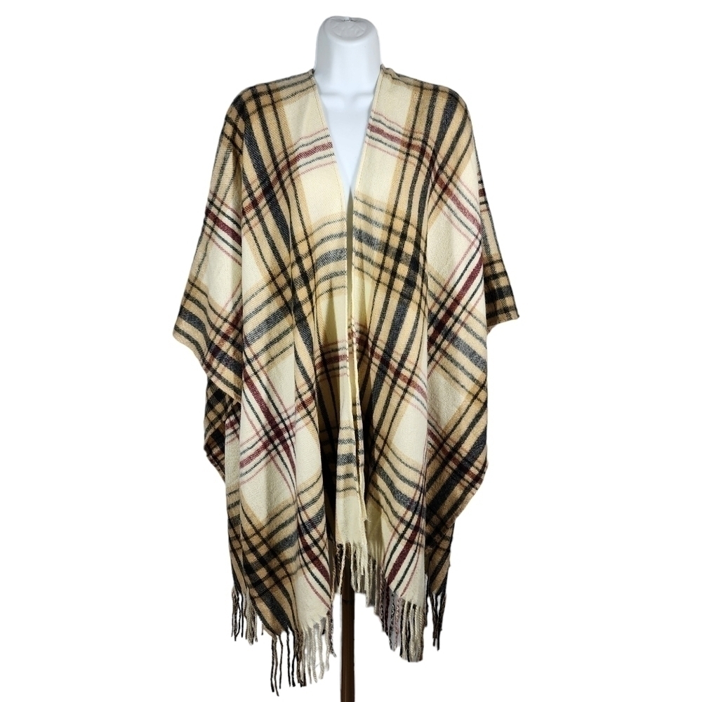WOOLRICH FRINGED PLAID PONCHO